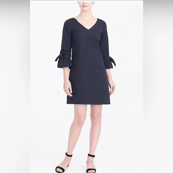 J.Crew Women’s V Neck Ruffle 1/2 Sleeve Shift Mini Dress Cotton Black Size 6 - Picture 8 of 8